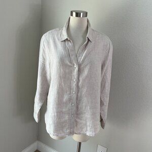 Tommy Bahama Womens Large 100% Linen Long Sleeve Button Up Shirt Tan Natural
